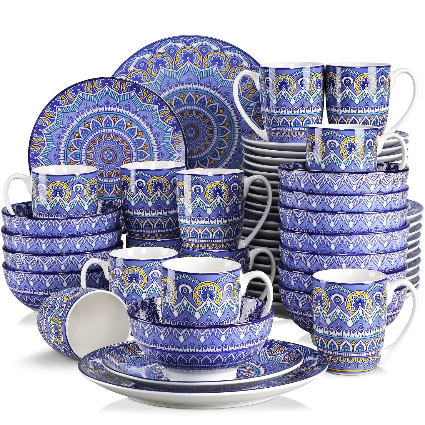 Malacasa Mandala Patterned Geometric Ceramic Dinnerware Set Porcelain Tableware