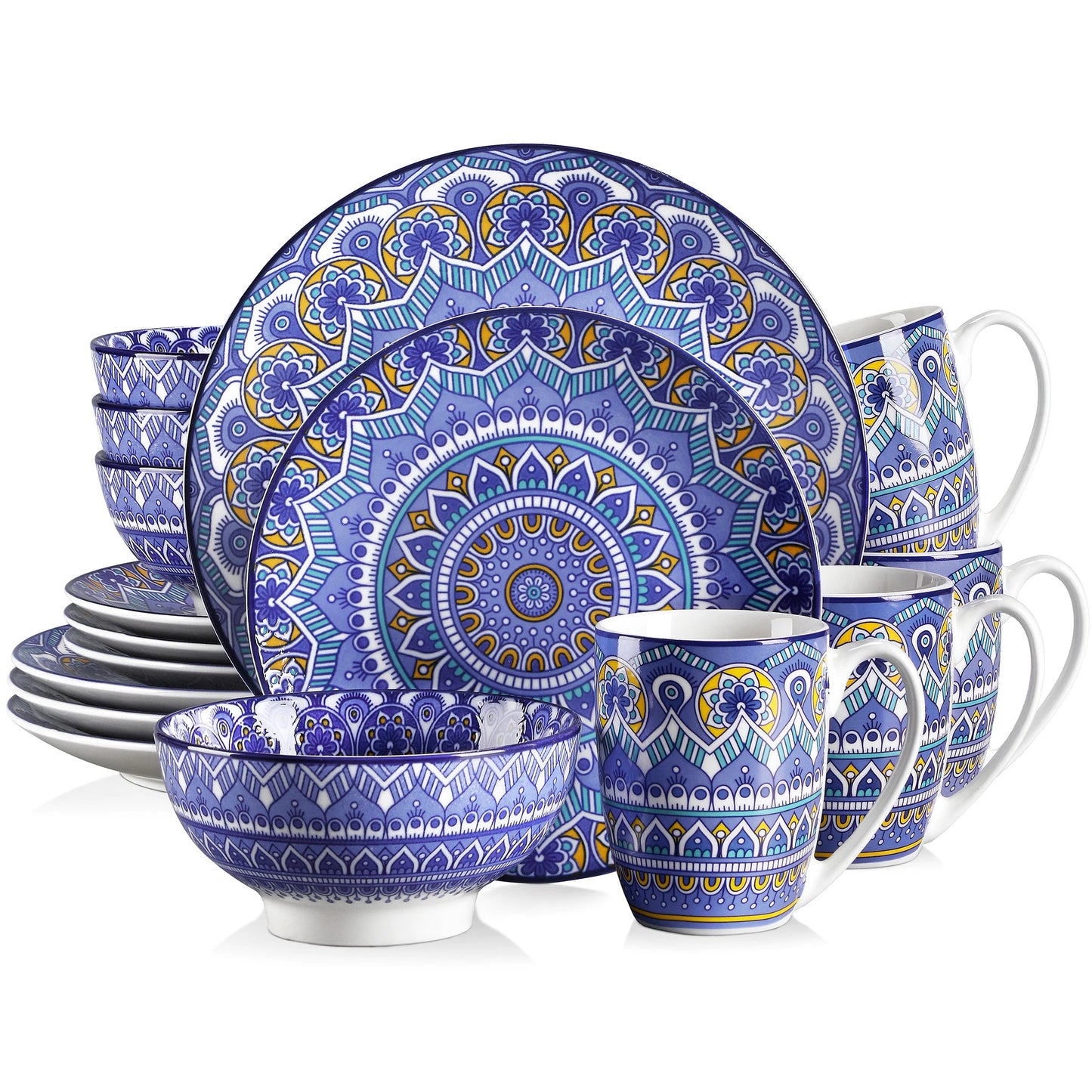 MALACASA Bohemian Mandala Ceramic Dinnerware Set For Dining Tables
