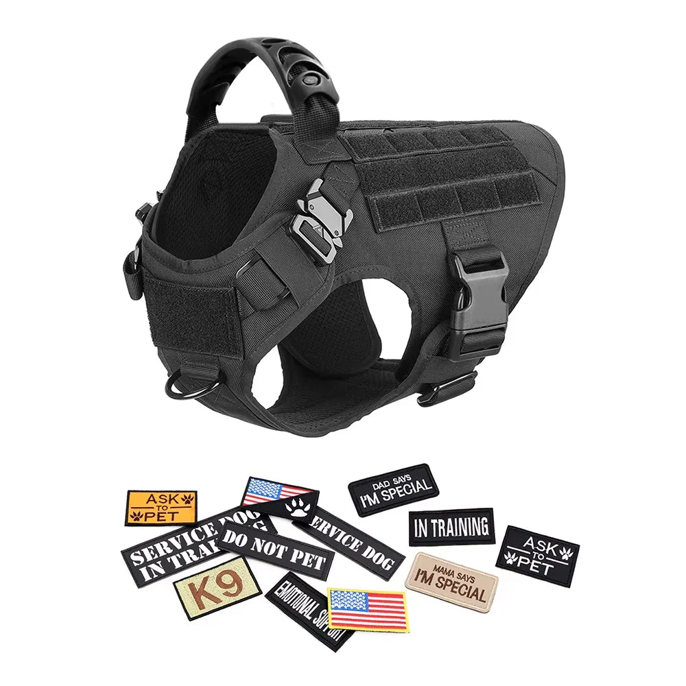 Military Large Dog Harness Vest Set With Patches For Malinois