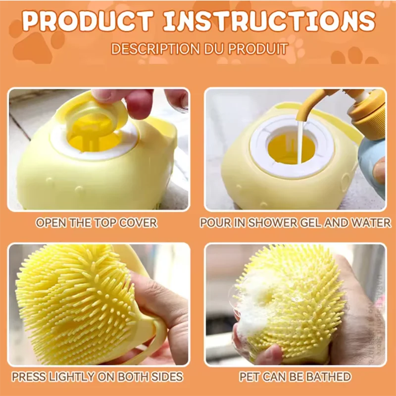 Pet Massage Brush Silicone Bath Tool For Dogs And Cats