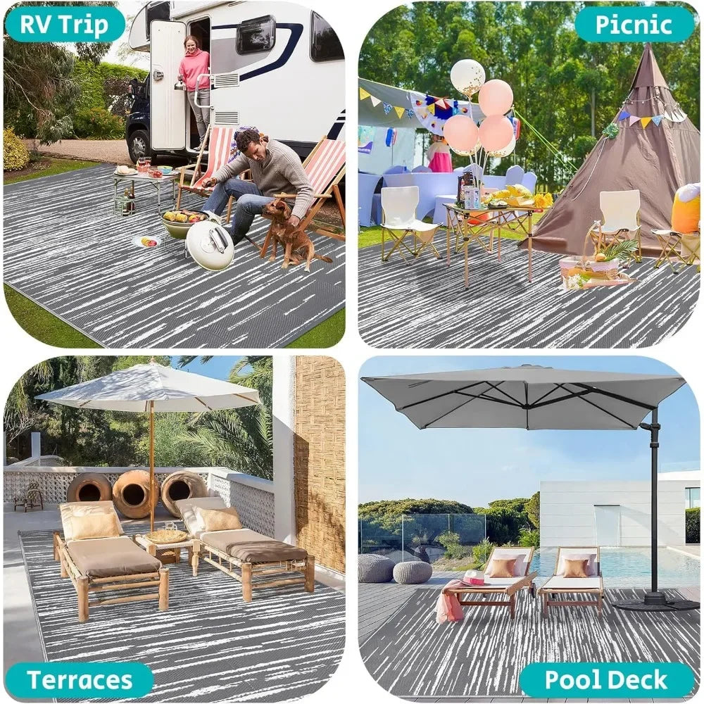 Outdoor Patio Rug for RV Camping and Deck Waterproof Reversible