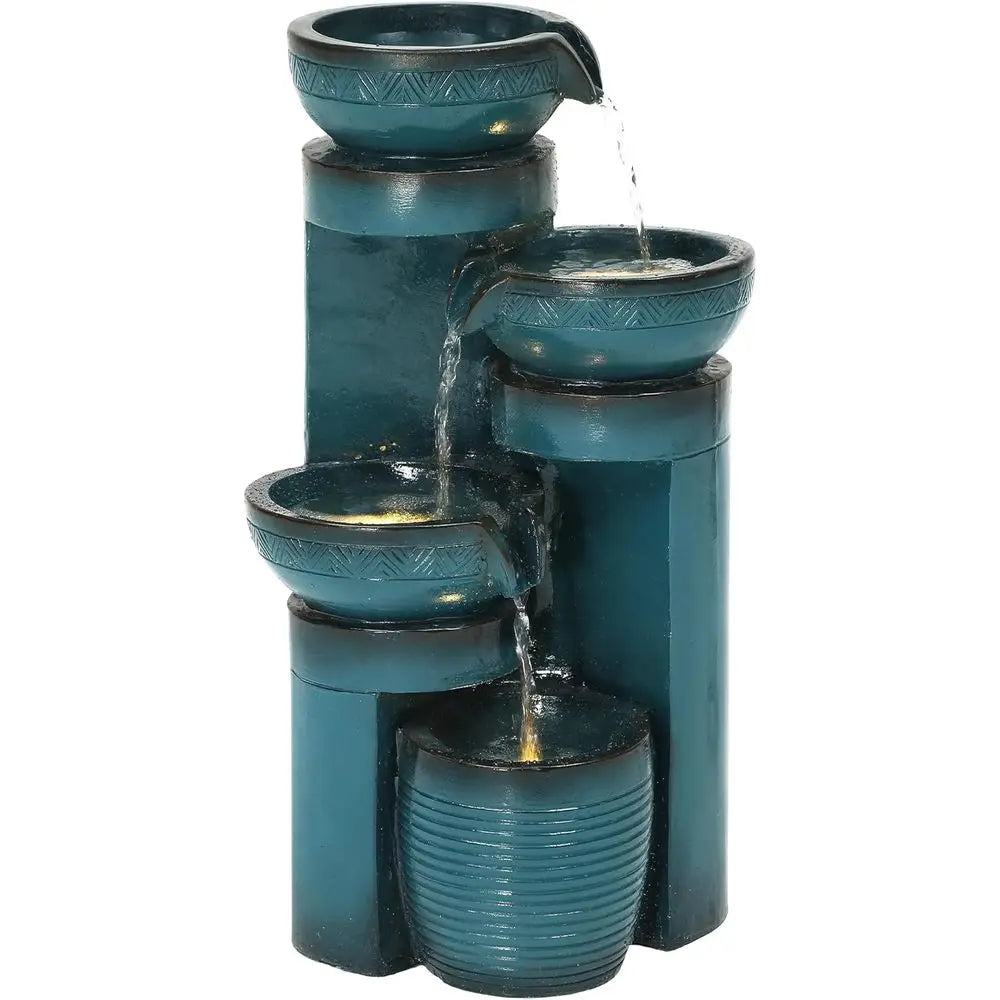 Outdoor 4-Tier Cascading Water Fountain With LED Lights And Pump