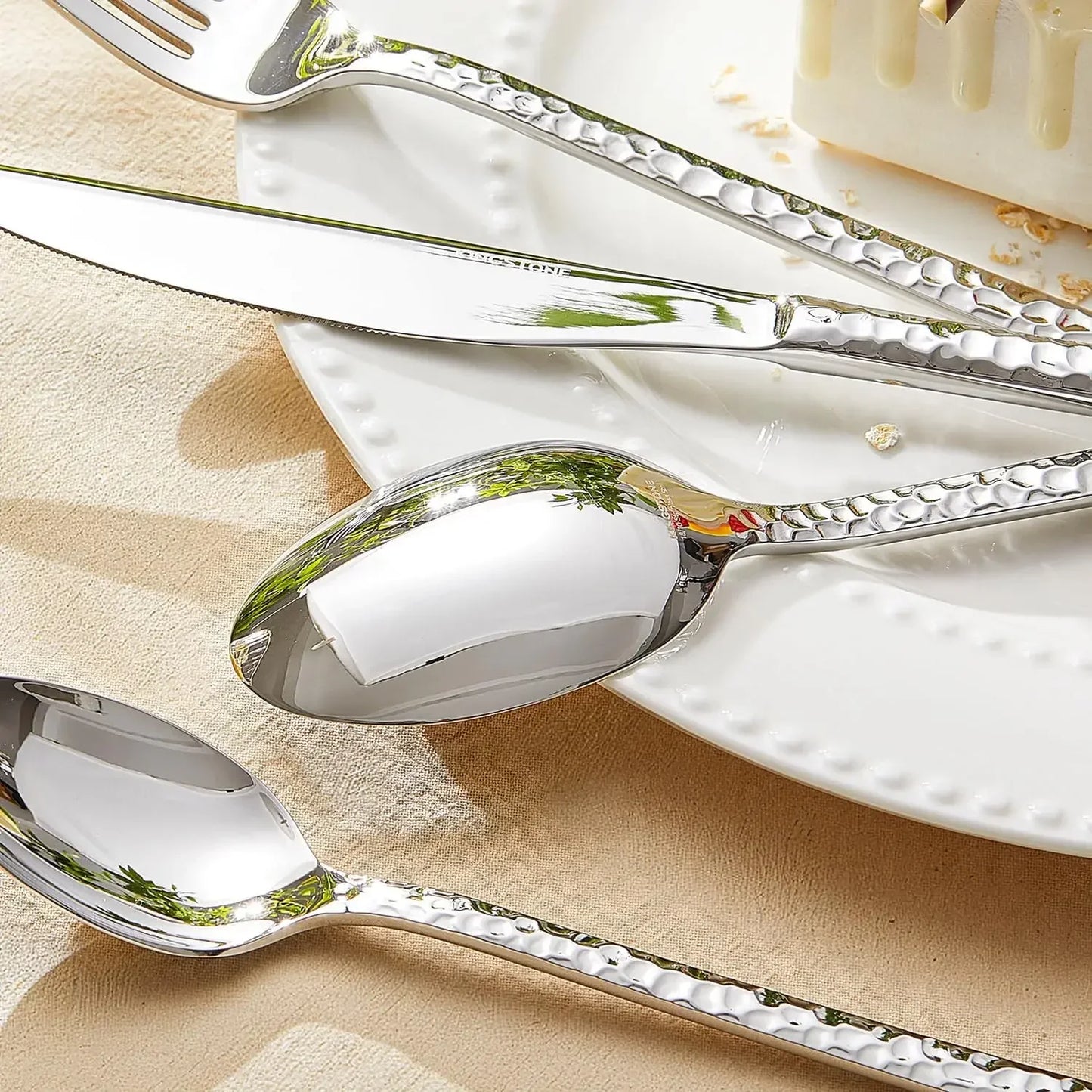 Kingstone Hammered Silverware Set 18 10 Stainless Steel Flatware