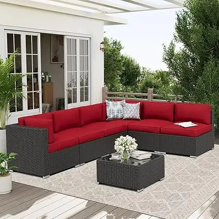 7 Piece Outdoor Patio Furniture Set With Glass Top Table