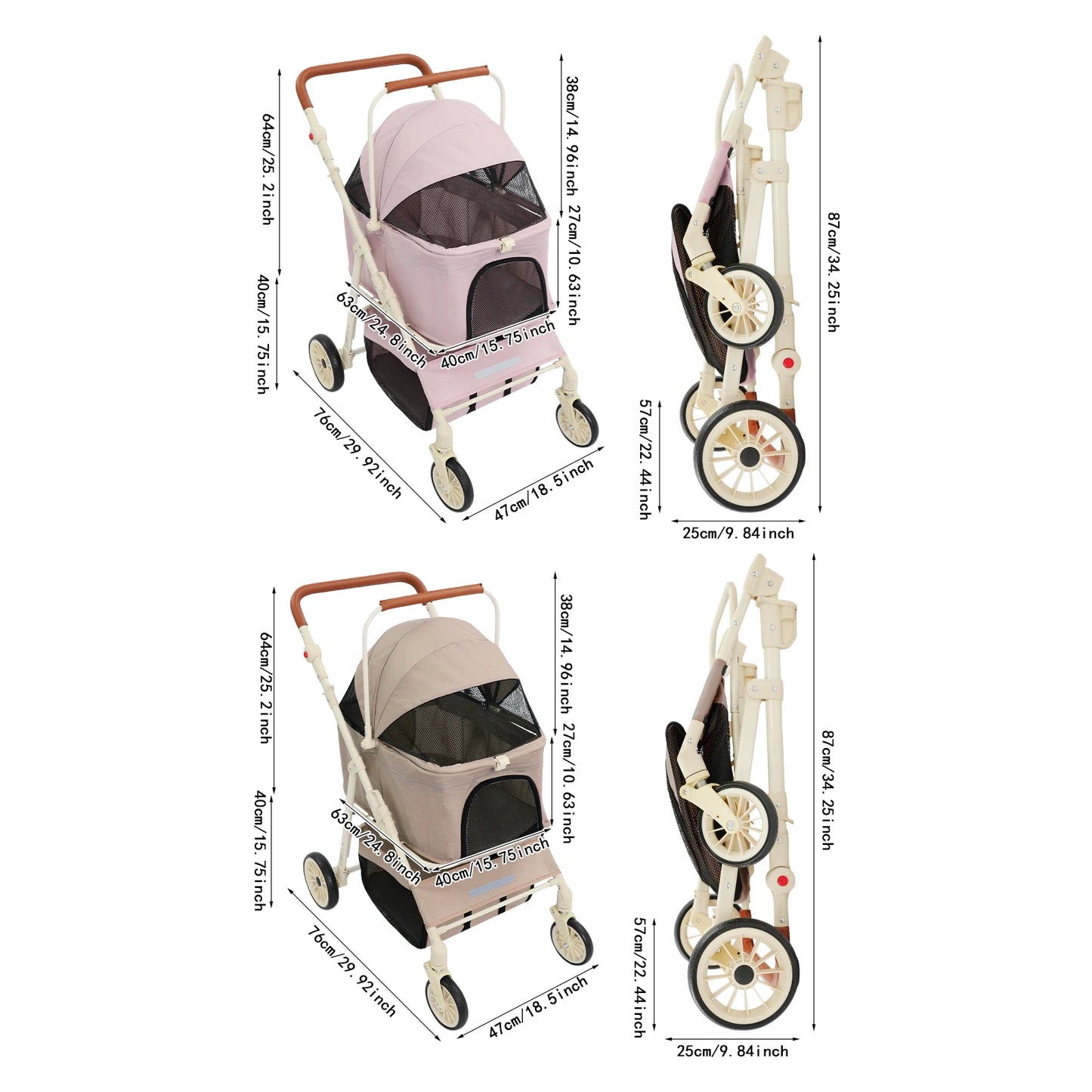 Foldable Double-Tier Pet Stroller With Removable Carrier