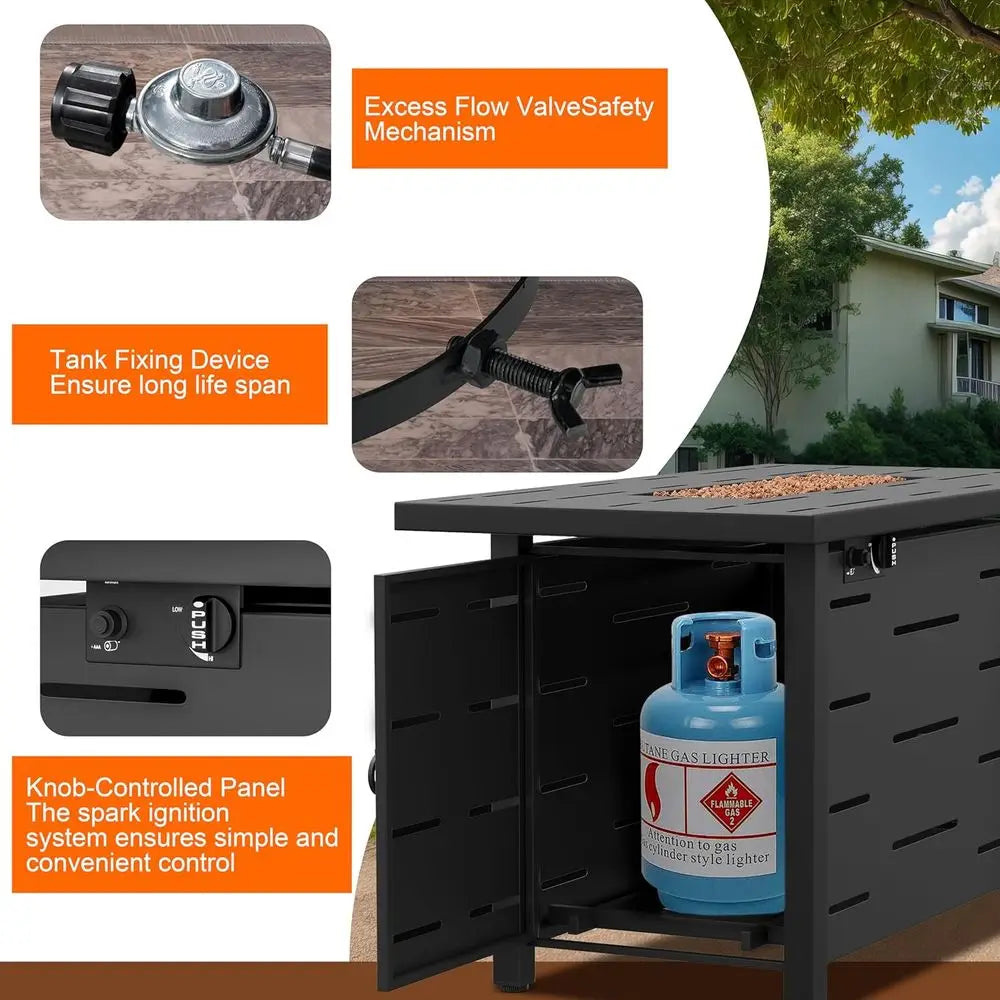 Outdoor Rectangle Propane Fire Pit Table With Cover 50K BTU