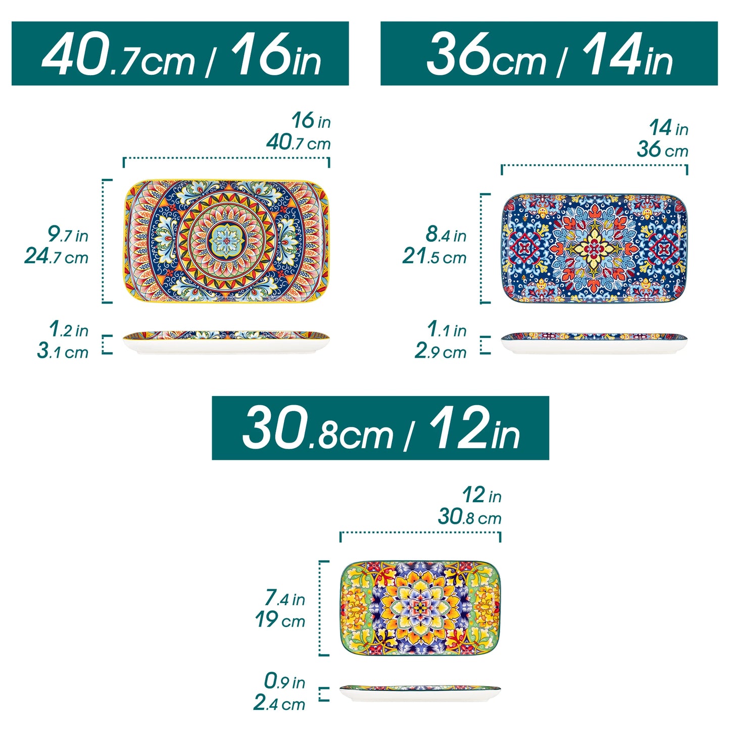 MALACASA Ceramic Rectangular Plates Set For Salad Dessert Oven Safe
