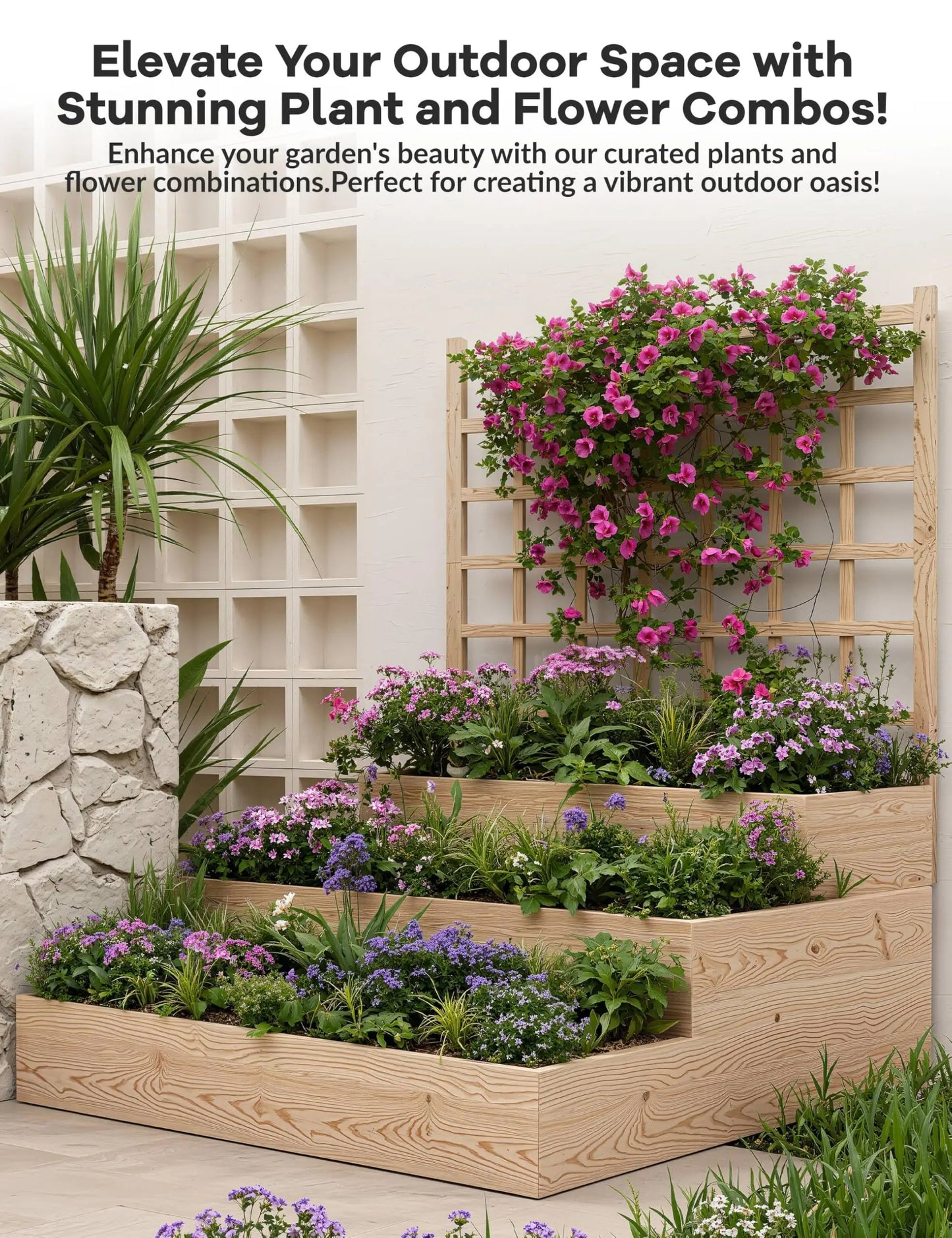 HiMISS 3-Tier Elevated Garden Bed with Trellis