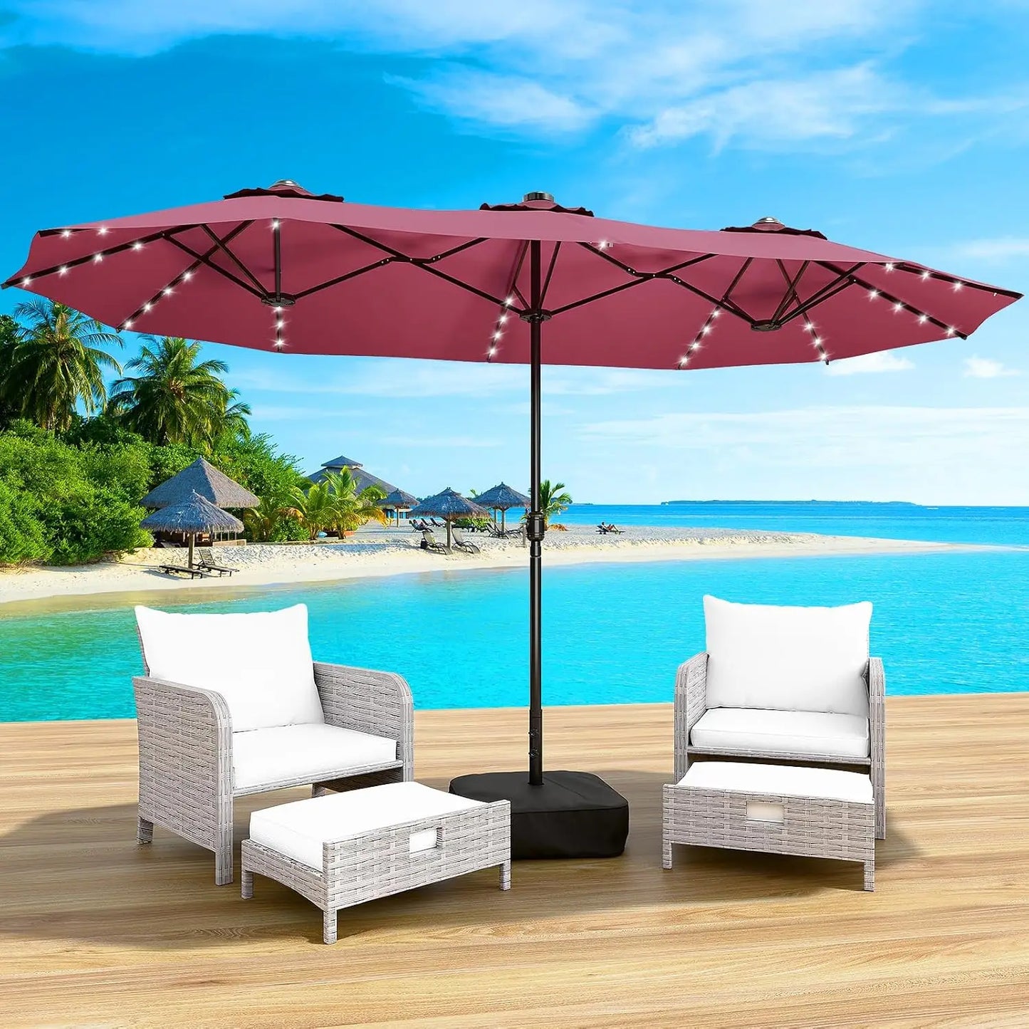Double Sided Outdoor Patio Umbrella With Base Shade