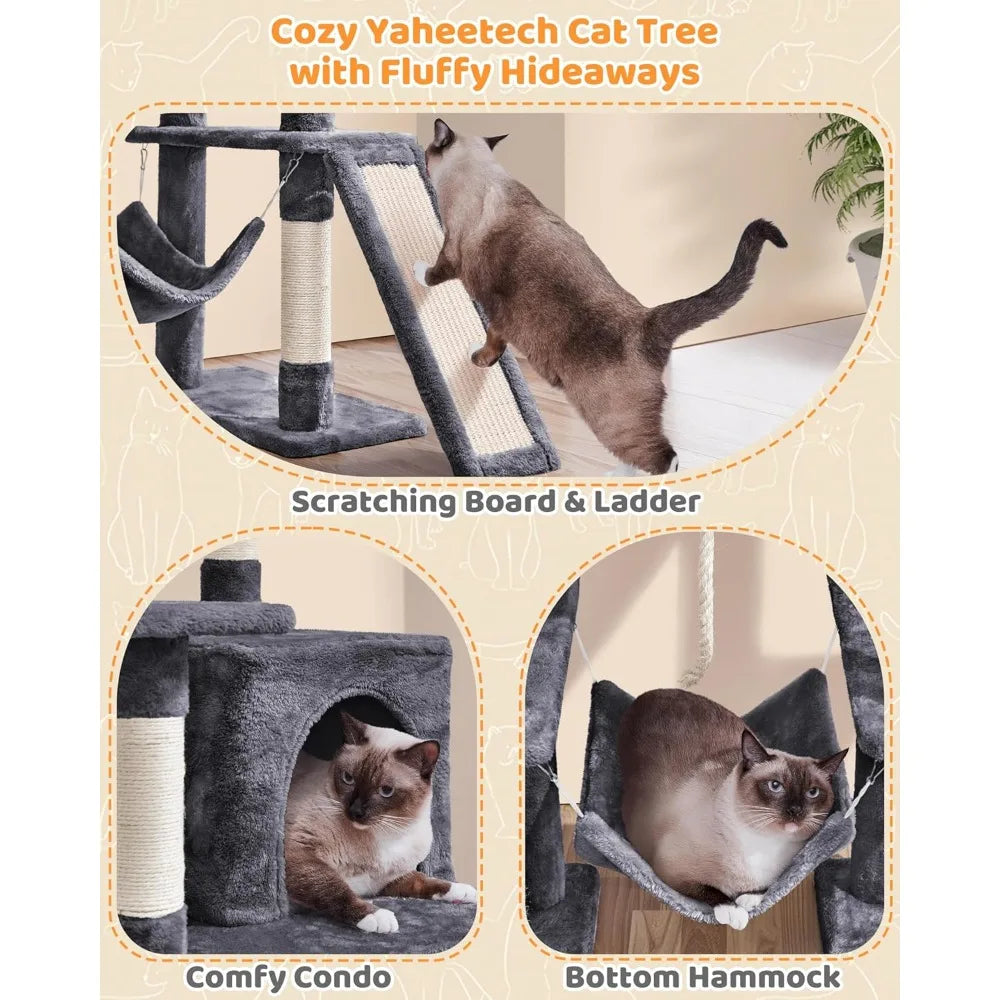 Multi Level Cat Tree With Sisal Posts And Hammocks