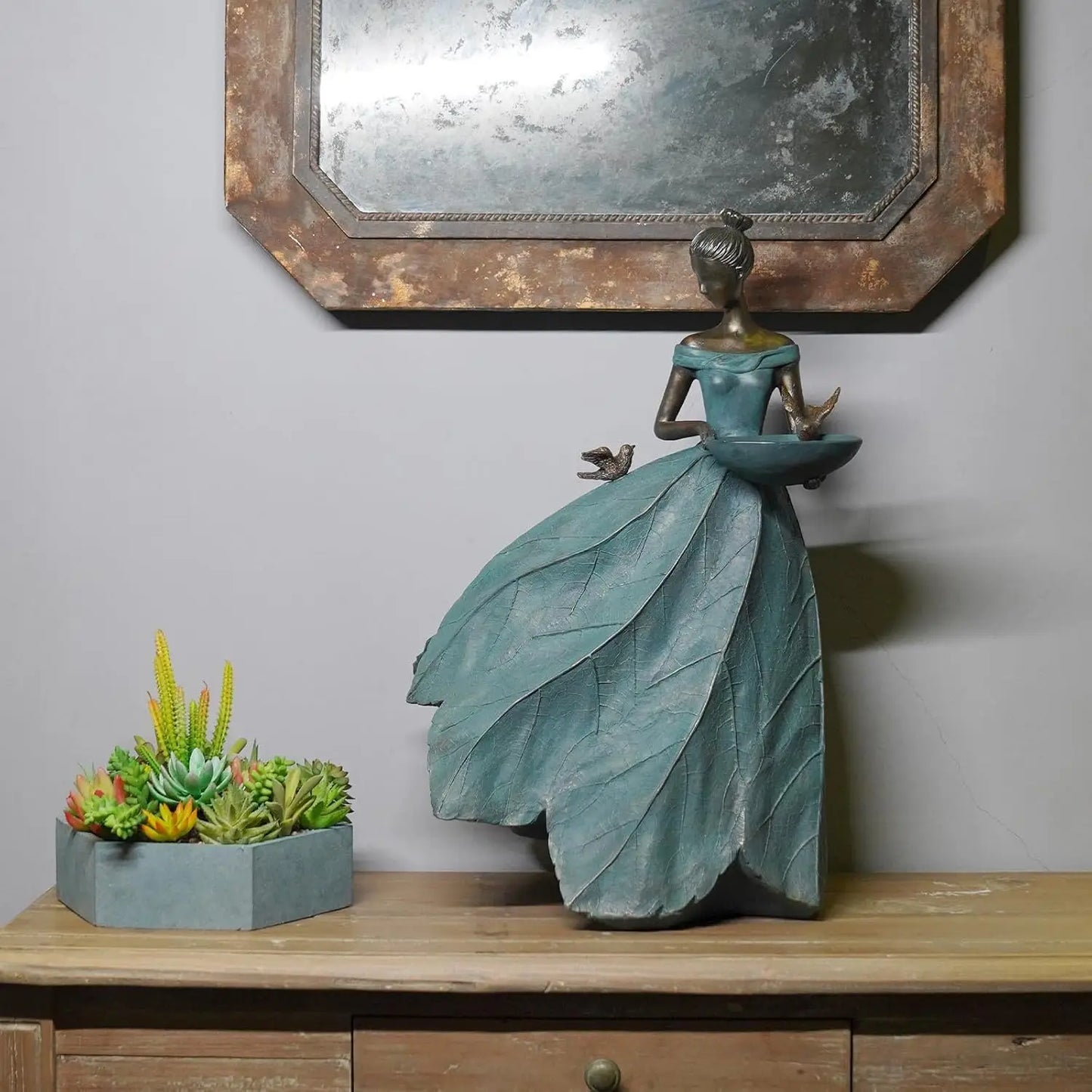Fairy Statue Bird Bath Feeder Outdoor Garden Decor Lawn