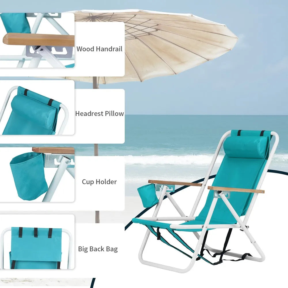 Two-Piece Folding Beach Chair Portable With Cup Holder For Travel