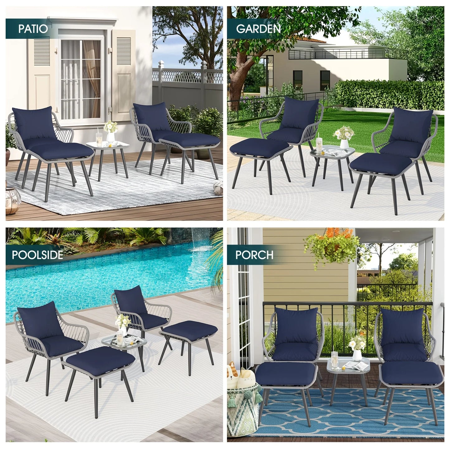 PIYRQ Outdoor 5 Piece PE Rattan Furniture Set For Garden Patio