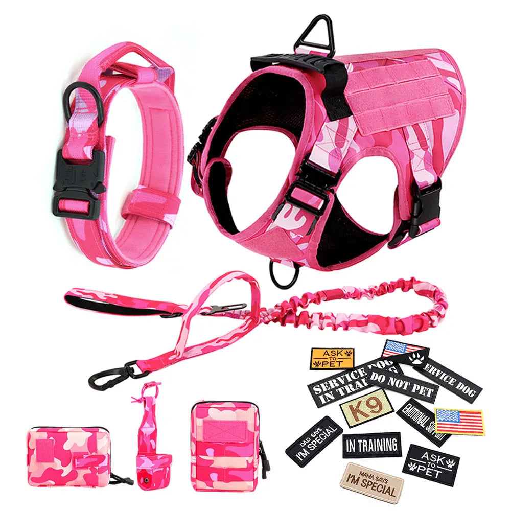 PETRAVEL Military Camouflage Nylon Dog Harness Leash Adjustable