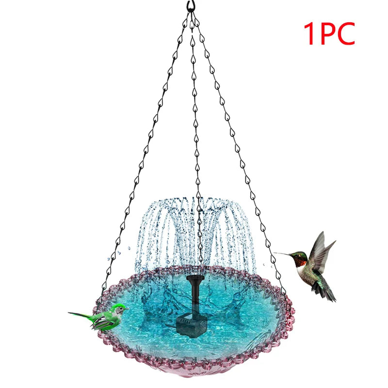 Hanging Bird Bath Fountain And Feeder With Spray Nozzles