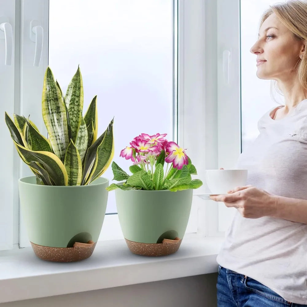 NBVCX Self Watering Plant Pots Set Of 5 Indoor Outdoor