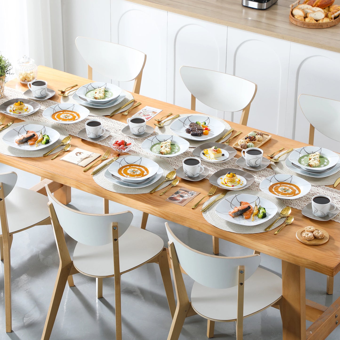 MALACASA Porcelain Dinnerware Set With Plates Cups Saucers