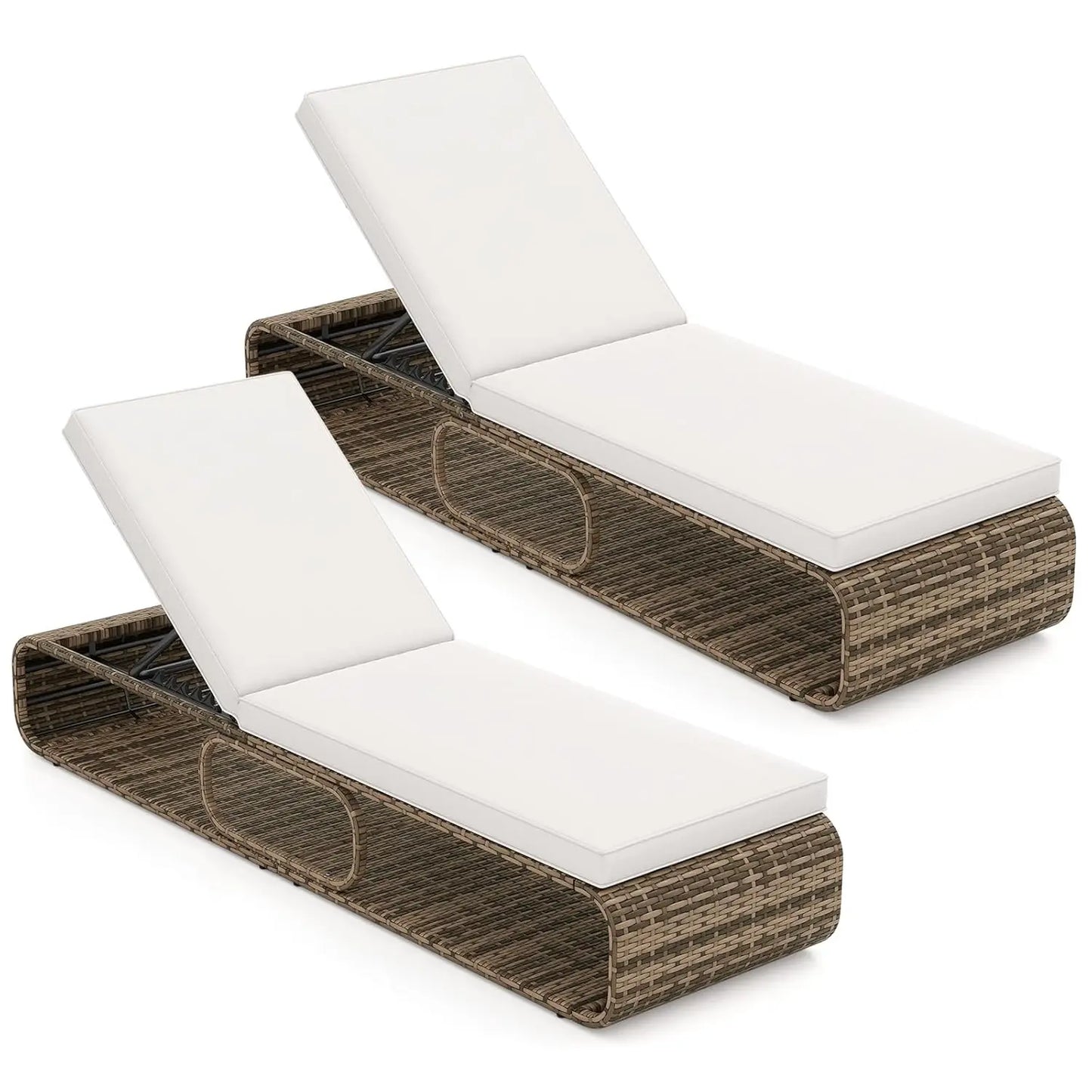 Outdoor PE Wicker Chaise Lounge Set With Adjustable Cushions