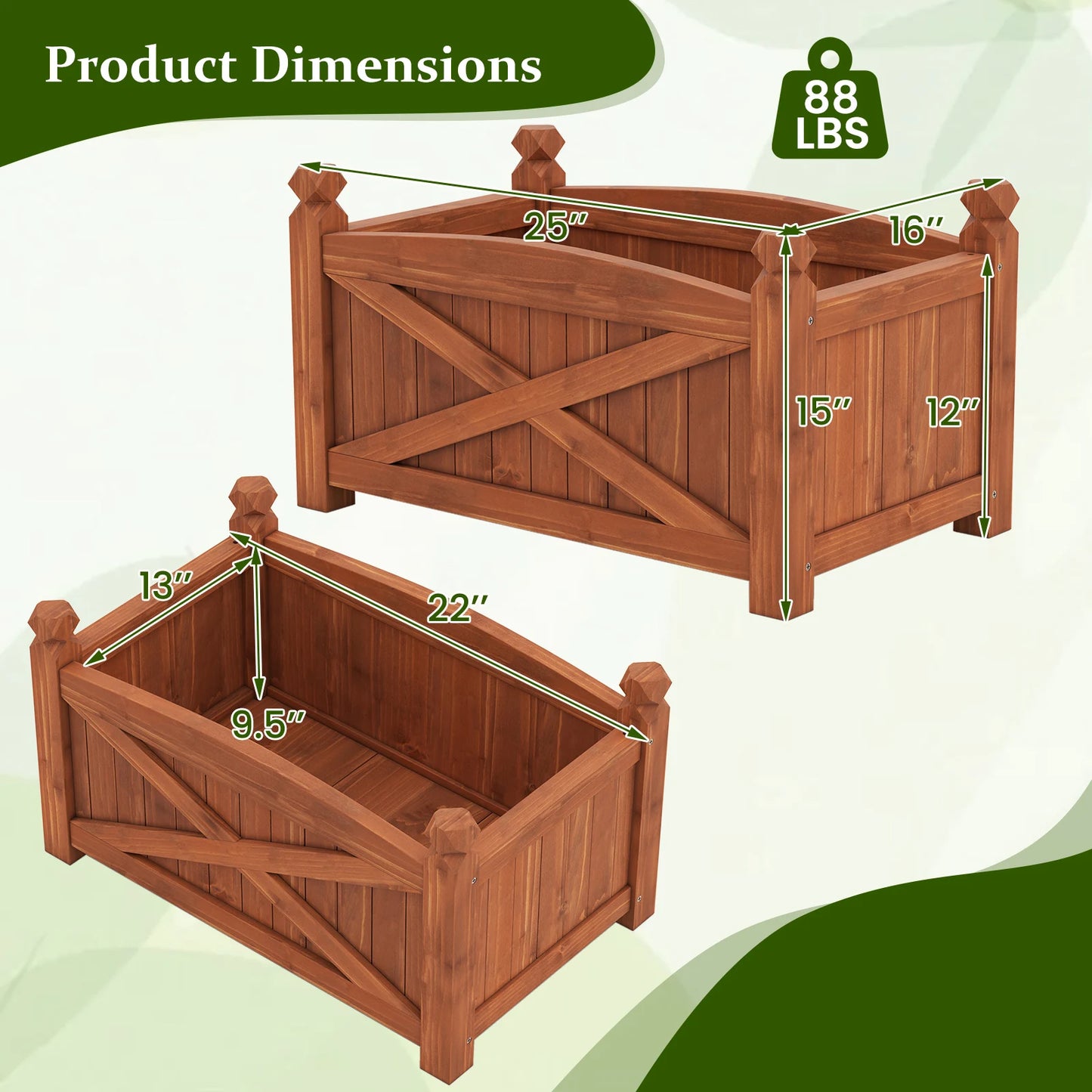 LIFEZEAL Wooden Raised Garden Bed With Drainage Holes