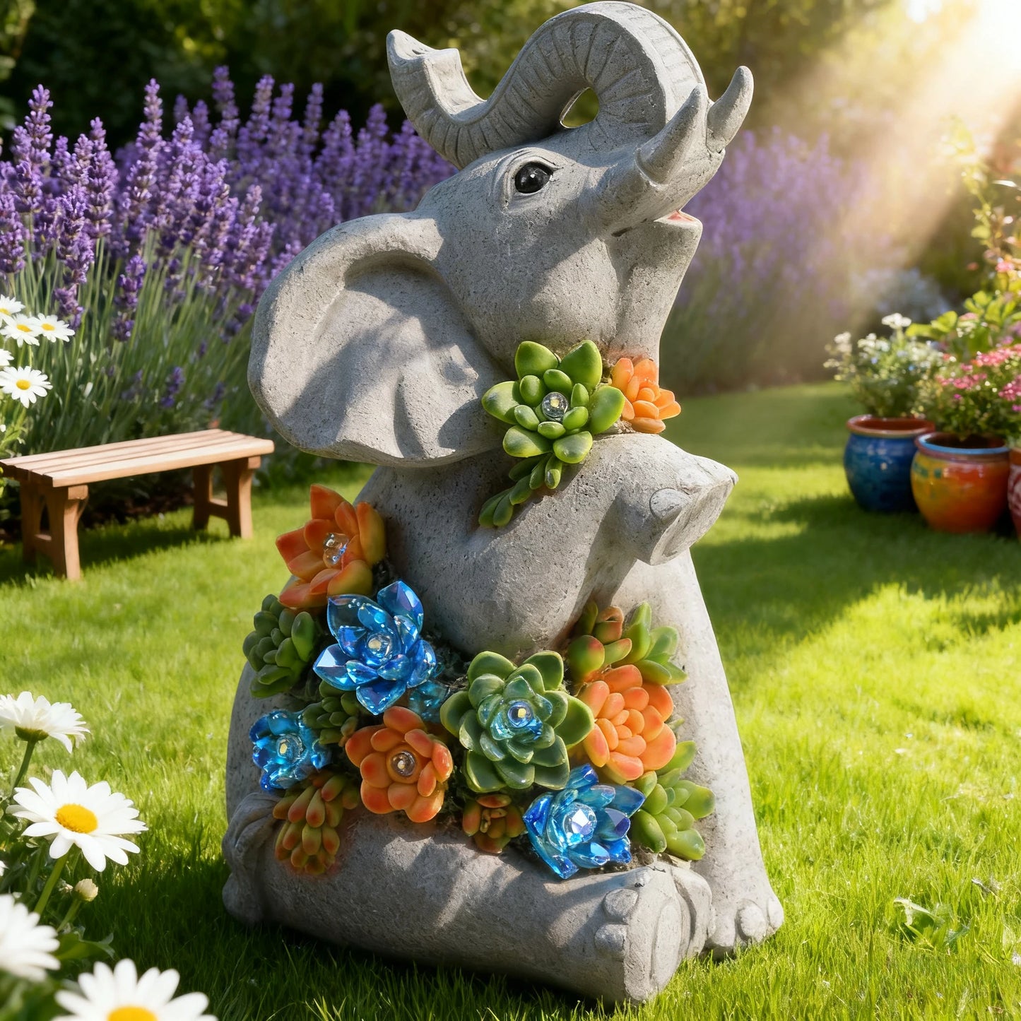 Solar Garden Turtle Dragon Elephant Statue Light Outdoor Decor