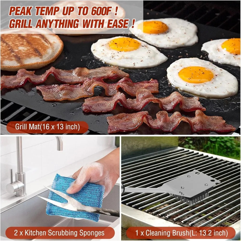 122 Piece BBQ Gift Set For Men Tongs Spatula Skewers
