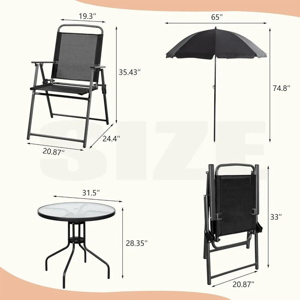 Outdoor Folding Dining Set With Umbrella Table And Chairs