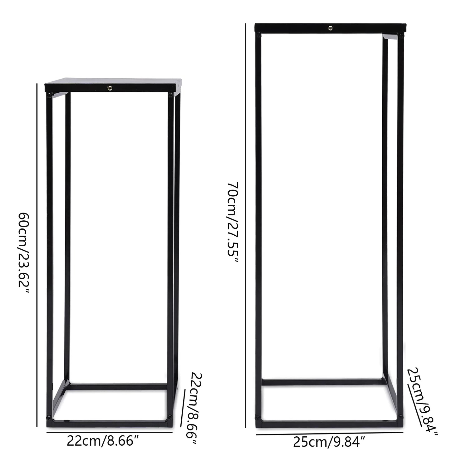Two Pack Black Metal Square Plant Stands For Patio Decor