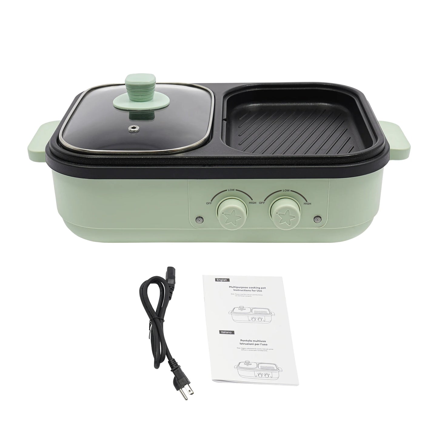 2-In-1 Hot Pot And Grill With Dual Heating Zones For Families