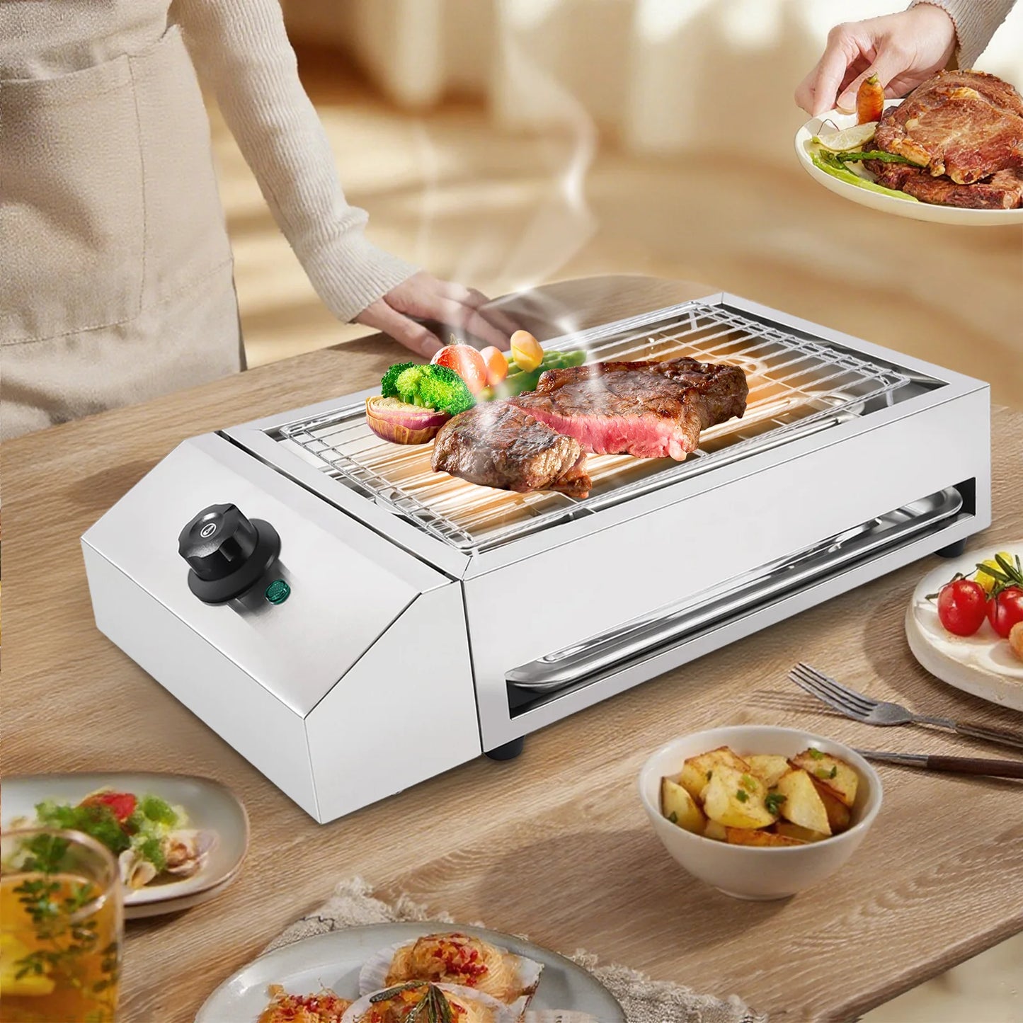 1800W 110V Electric BBQ Grill Tabletop Smokeless