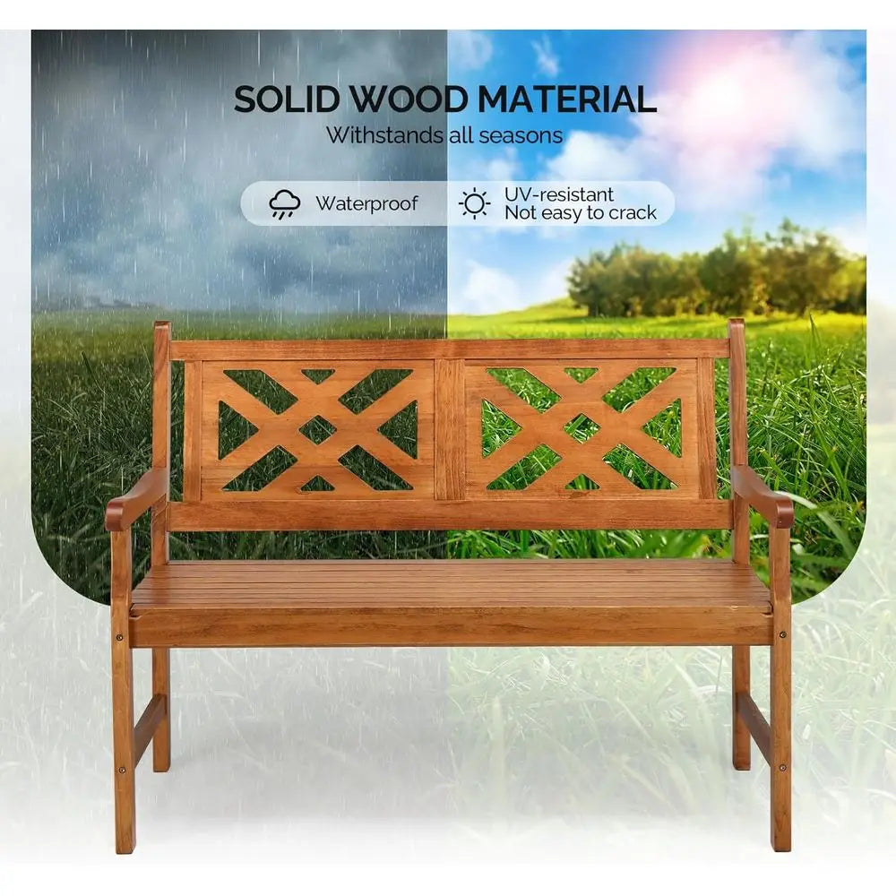 Outdoor Wood Bench Weather Resistant Garden Patio With Backrest