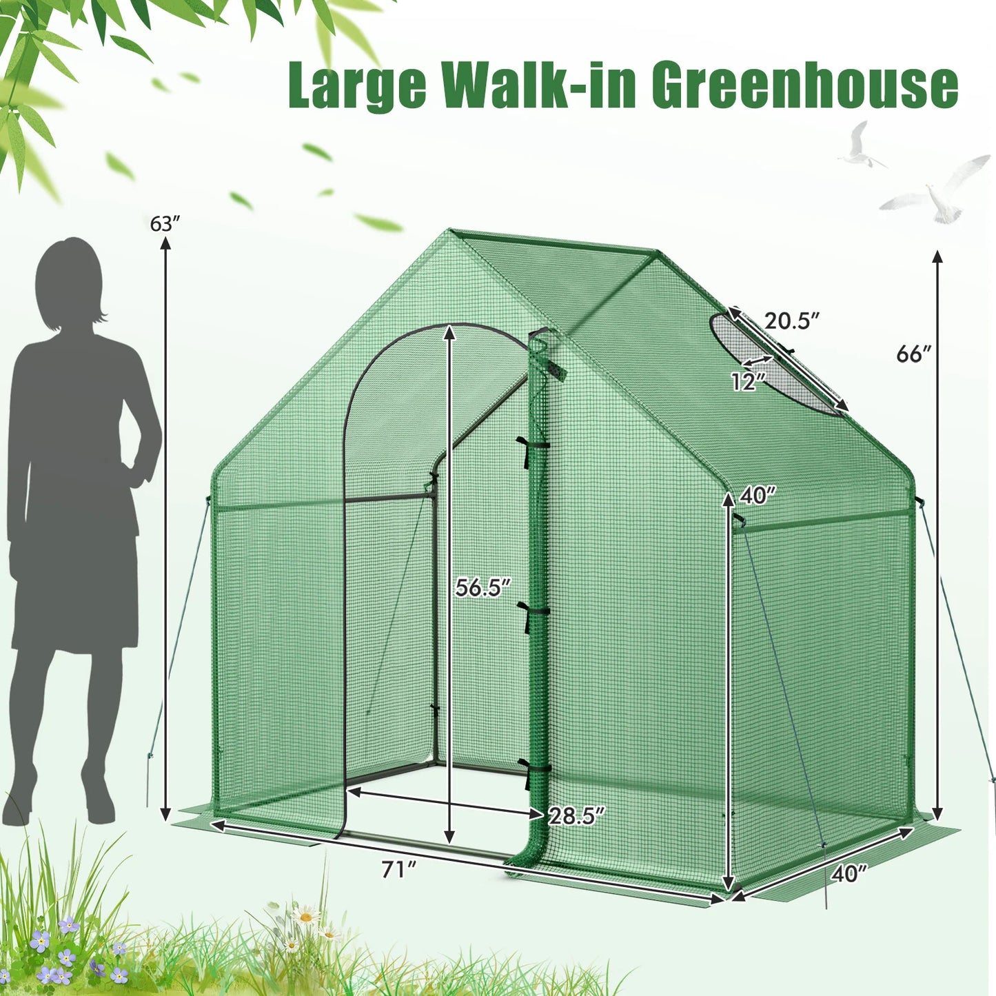 LIFEZEAL Mini Walk In Greenhouse With PE Cover And Rustproof Frame