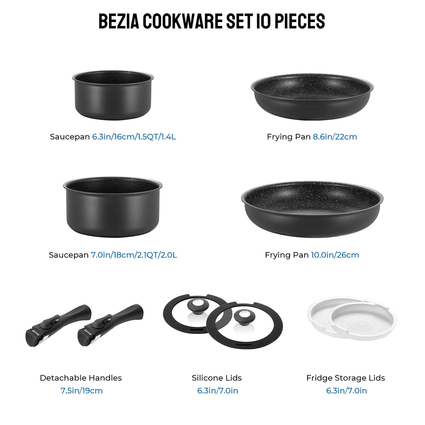 Induction Cookware Set, 10 Pieces, Nonstick Pots And Pans With Removable Handles