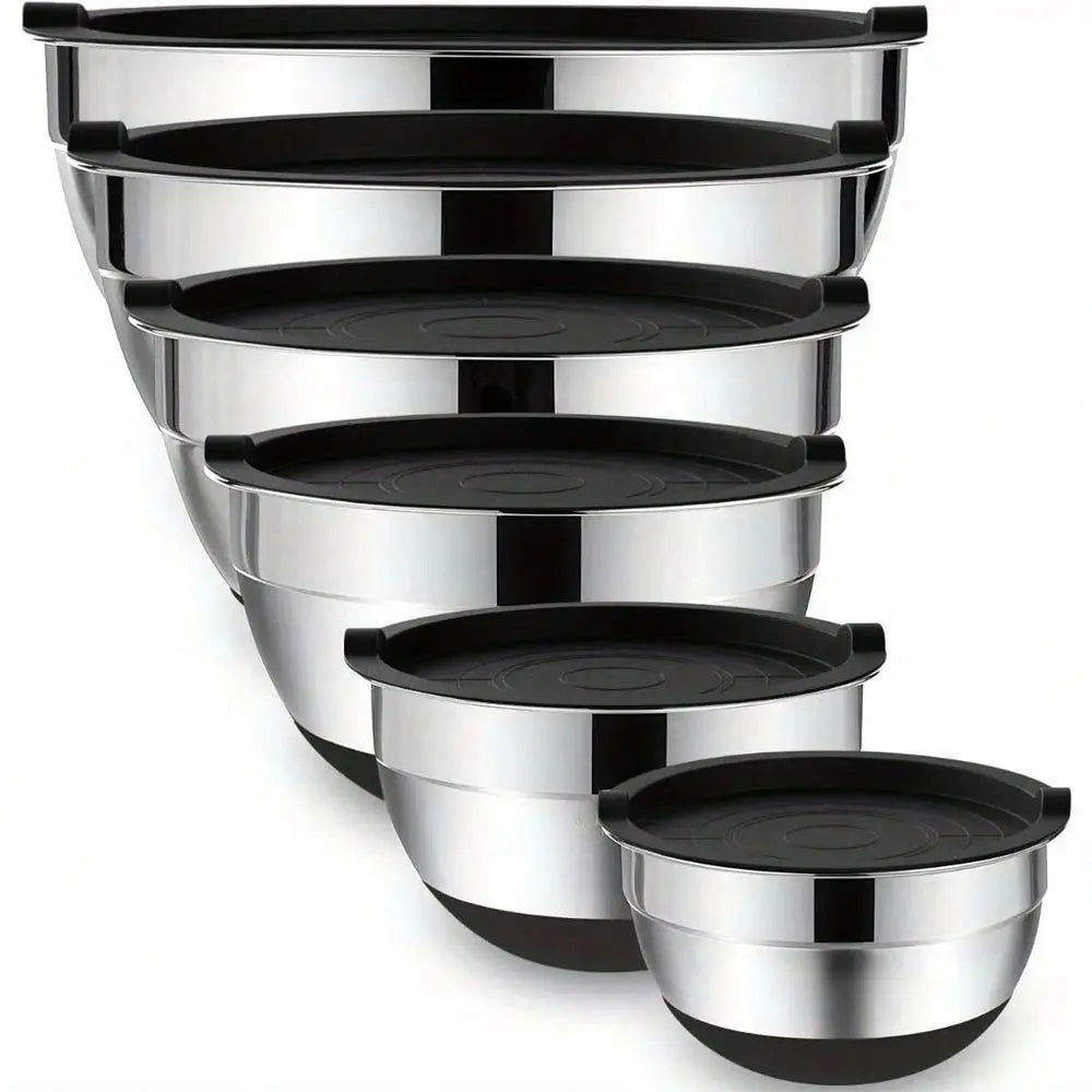 Stainless Steel Nesting Bowls With Airtight Lids 6-Piece