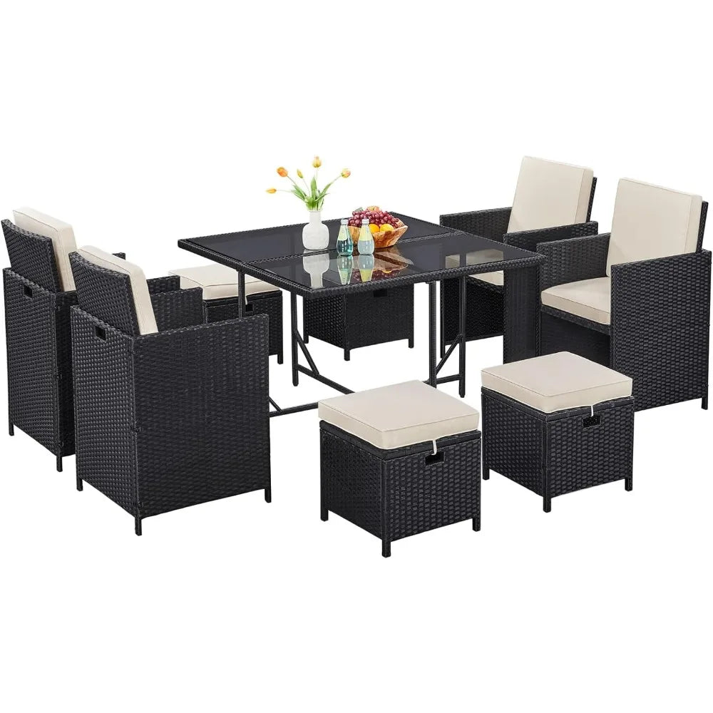9 Piece Outdoor Patio Dining Set With Glass Table Ideal