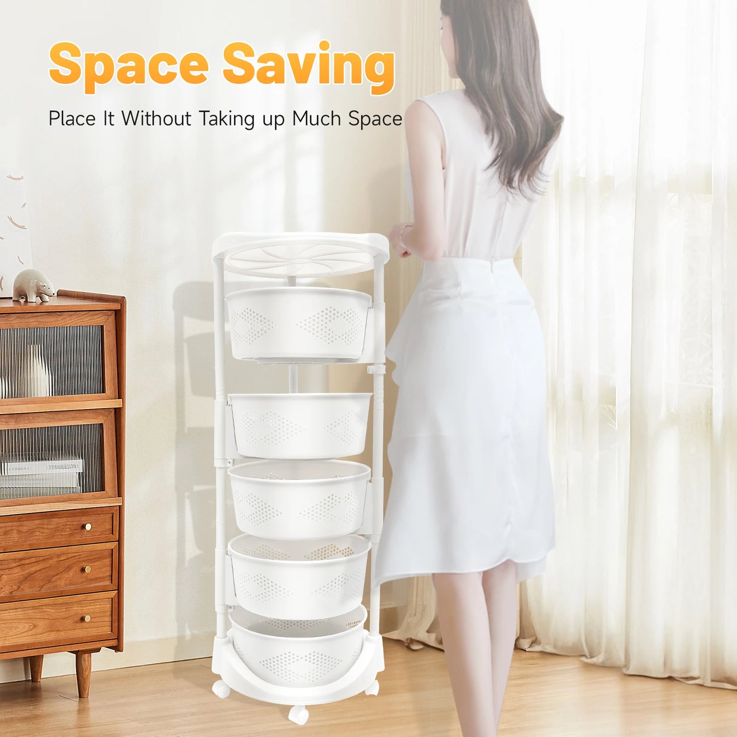 Bymaocar 5-Tier Rotating Storage Shelf With 180-Degree Swivel Casters