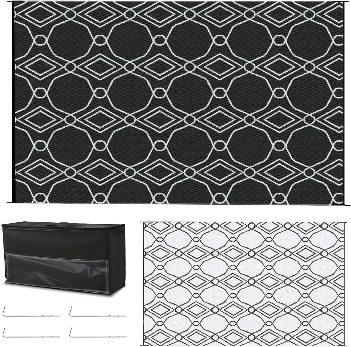 Outdoor Rug Waterproof RV Camping Patio Reversible With Corner Loops
