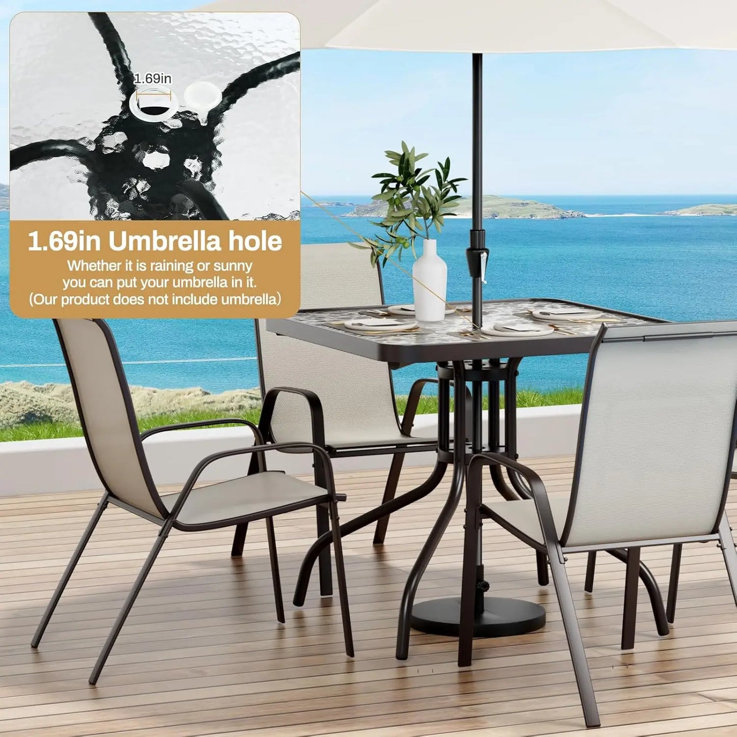 Outdoor Patio Dining Set With Glass Table And Chairs