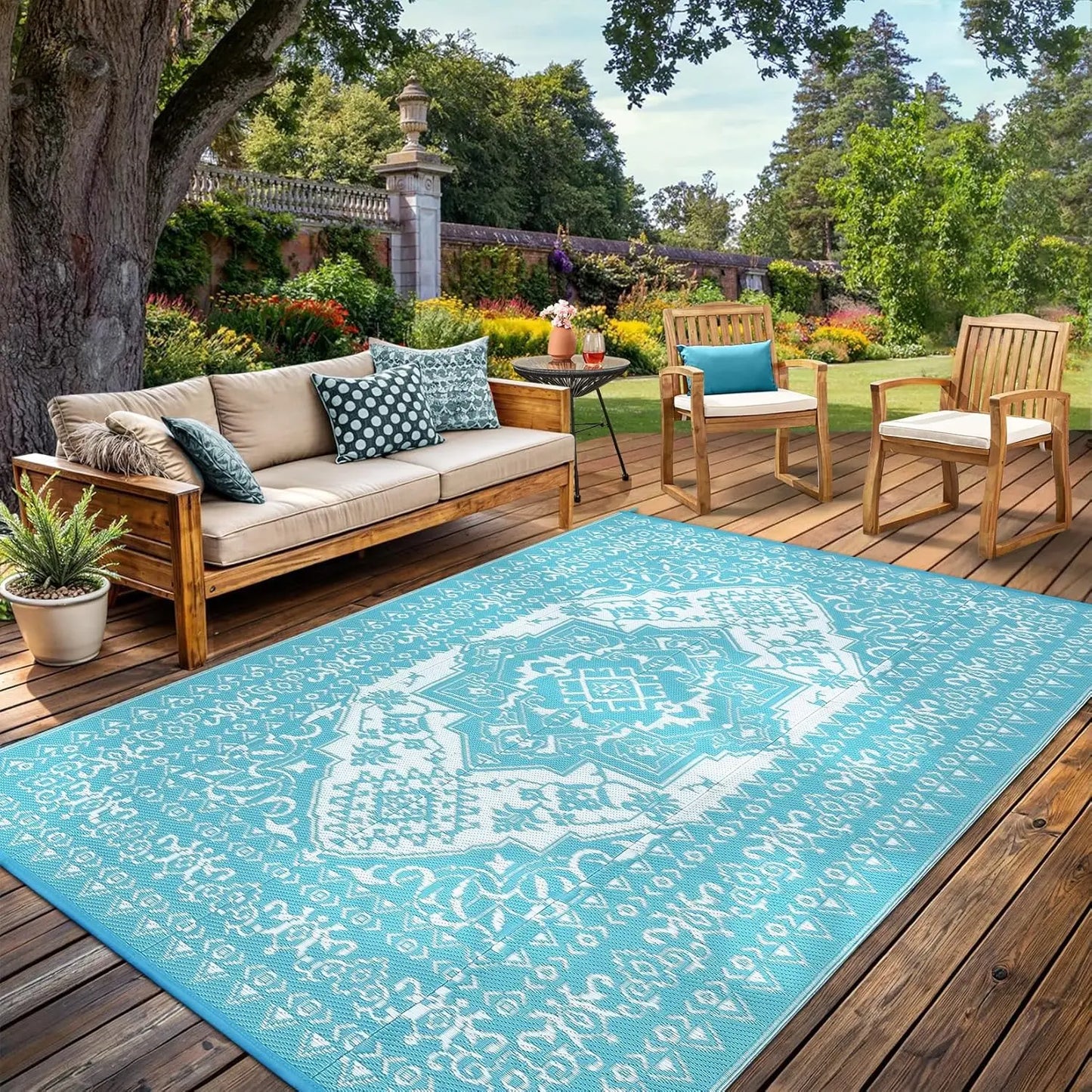 TWISTER.CK Waterproof Outdoor Patio Rug Reversible Geometric Mat
