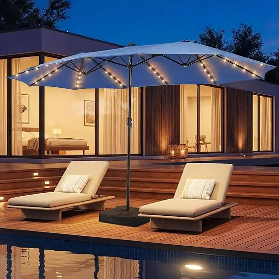 Outdoor Rectangular Patio Umbrella With Crank And Base Included