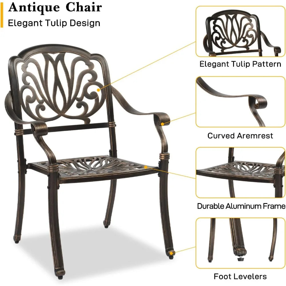 Outdoor Patio Dining Set Cast Aluminum Four Chairs Umbrella Table