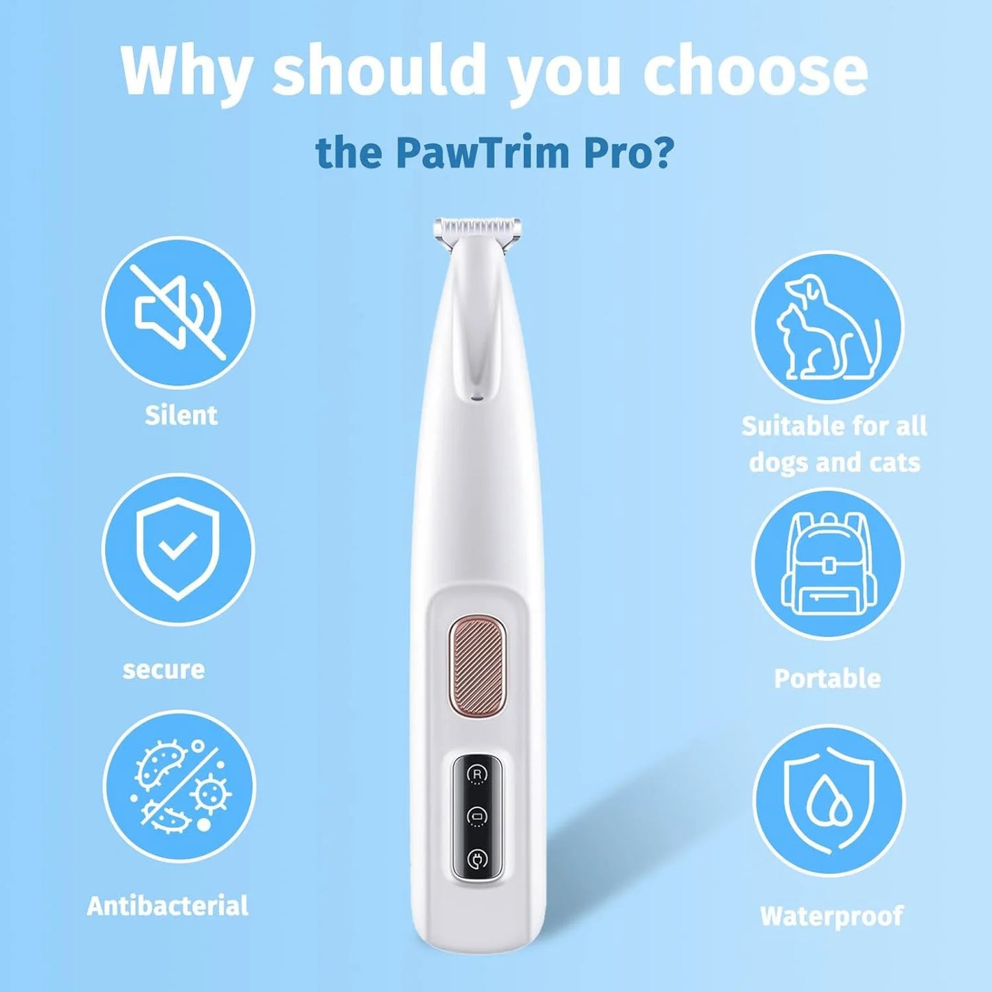 Cat Dog Paw Trimmer With LED Light Low Noise Clippers