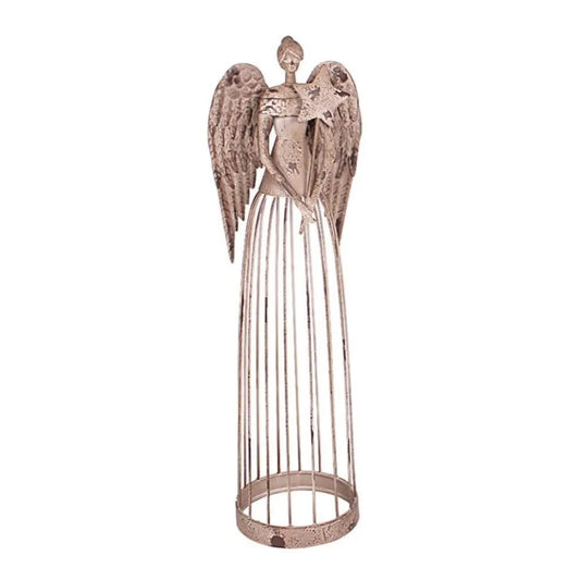 Antiqued Metal Garden Angel Statue With Star Wand Outdoor Decor