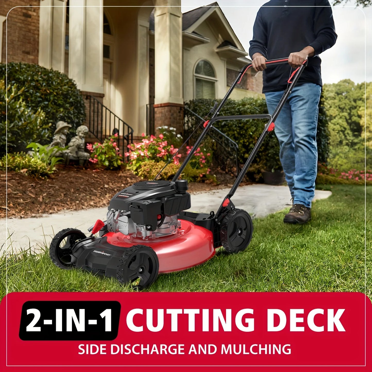 PowerSmart 144cc Gas Lawn Mower With 2 In 1 Mulching Discharge