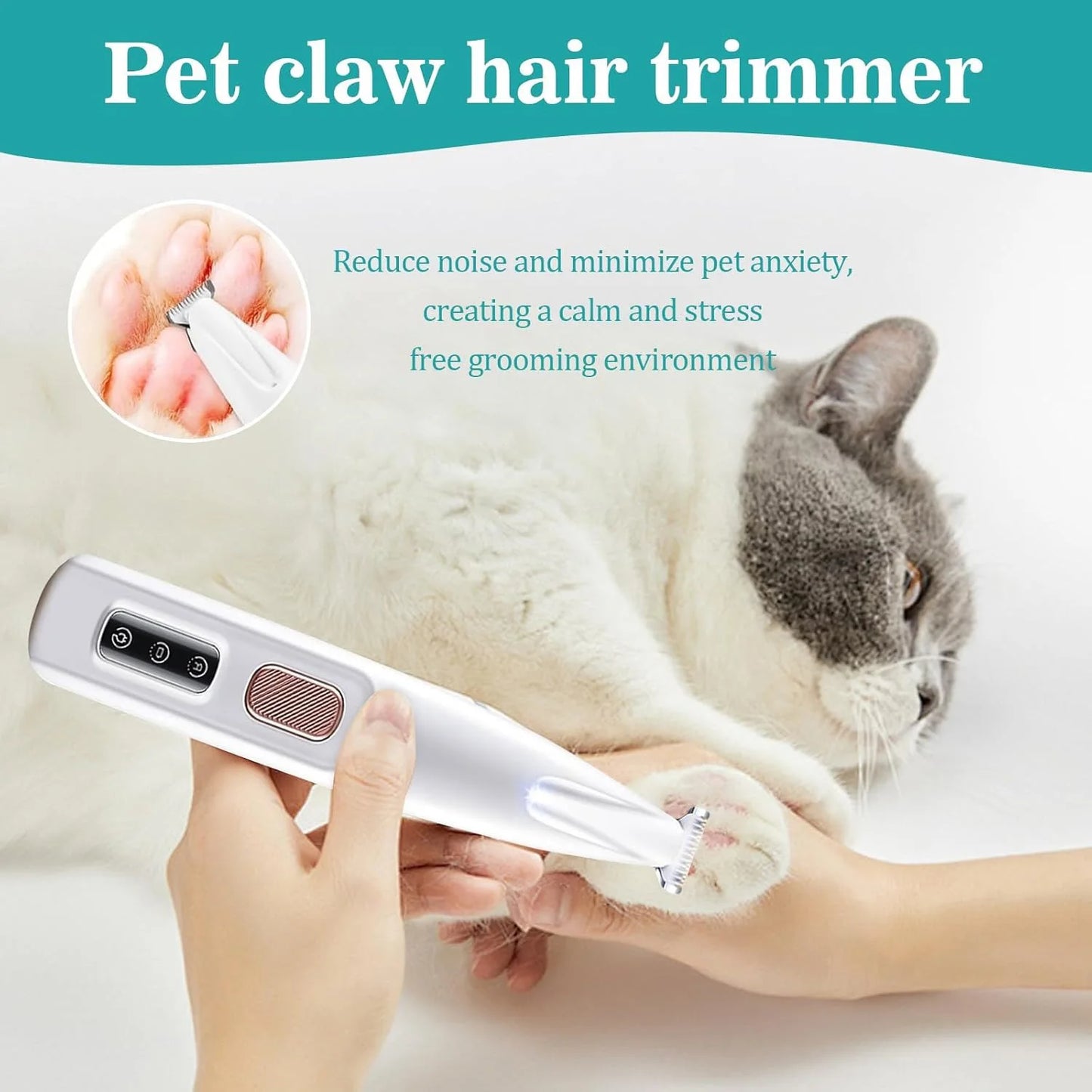 Cat Dog Paw Trimmer With LED Light Low Noise Clippers