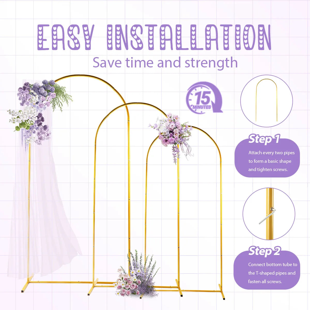Metal Arch Kits Adjustable Portable Backdrop Stand for Parties