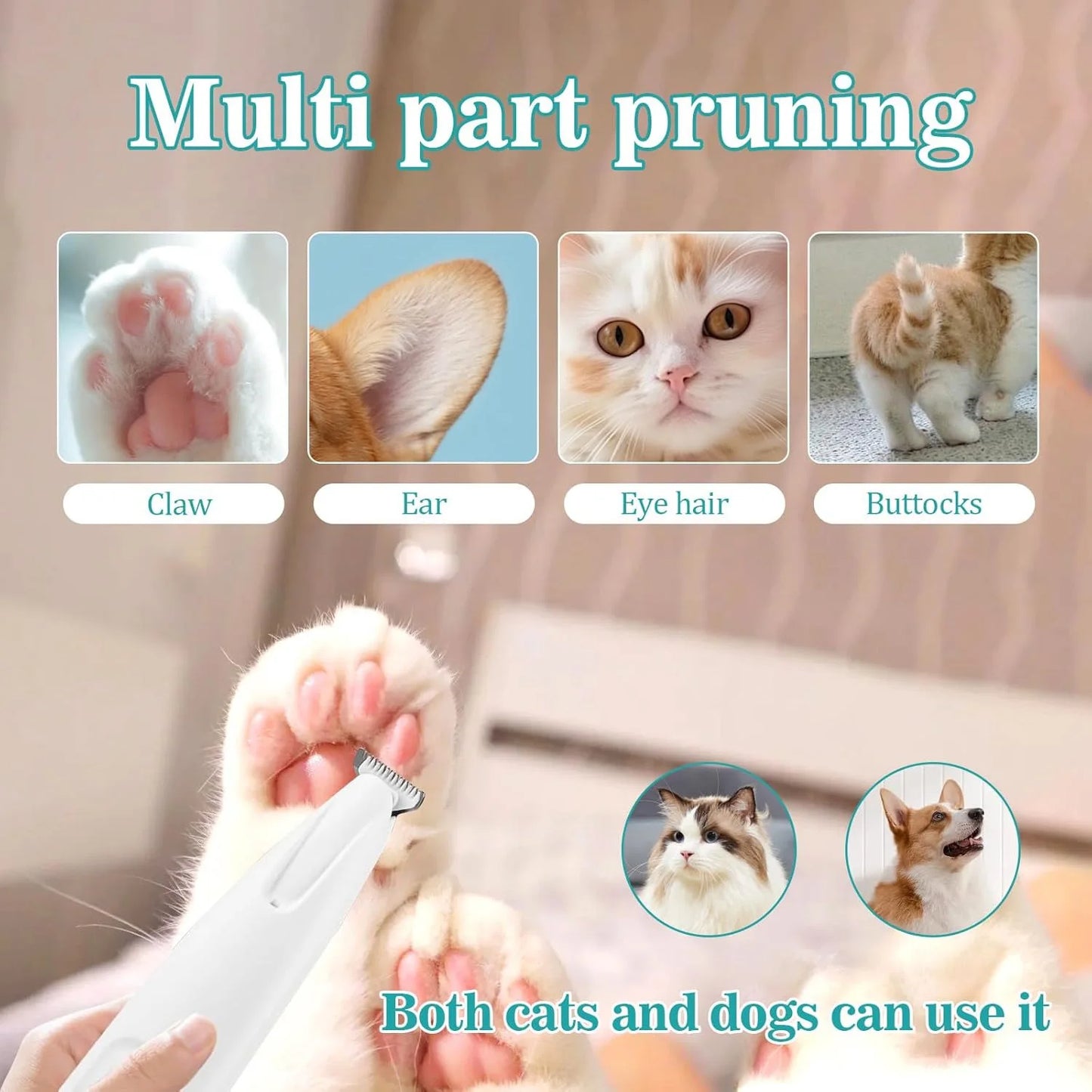 Cat Dog Paw Trimmer With LED Light Low Noise Clippers