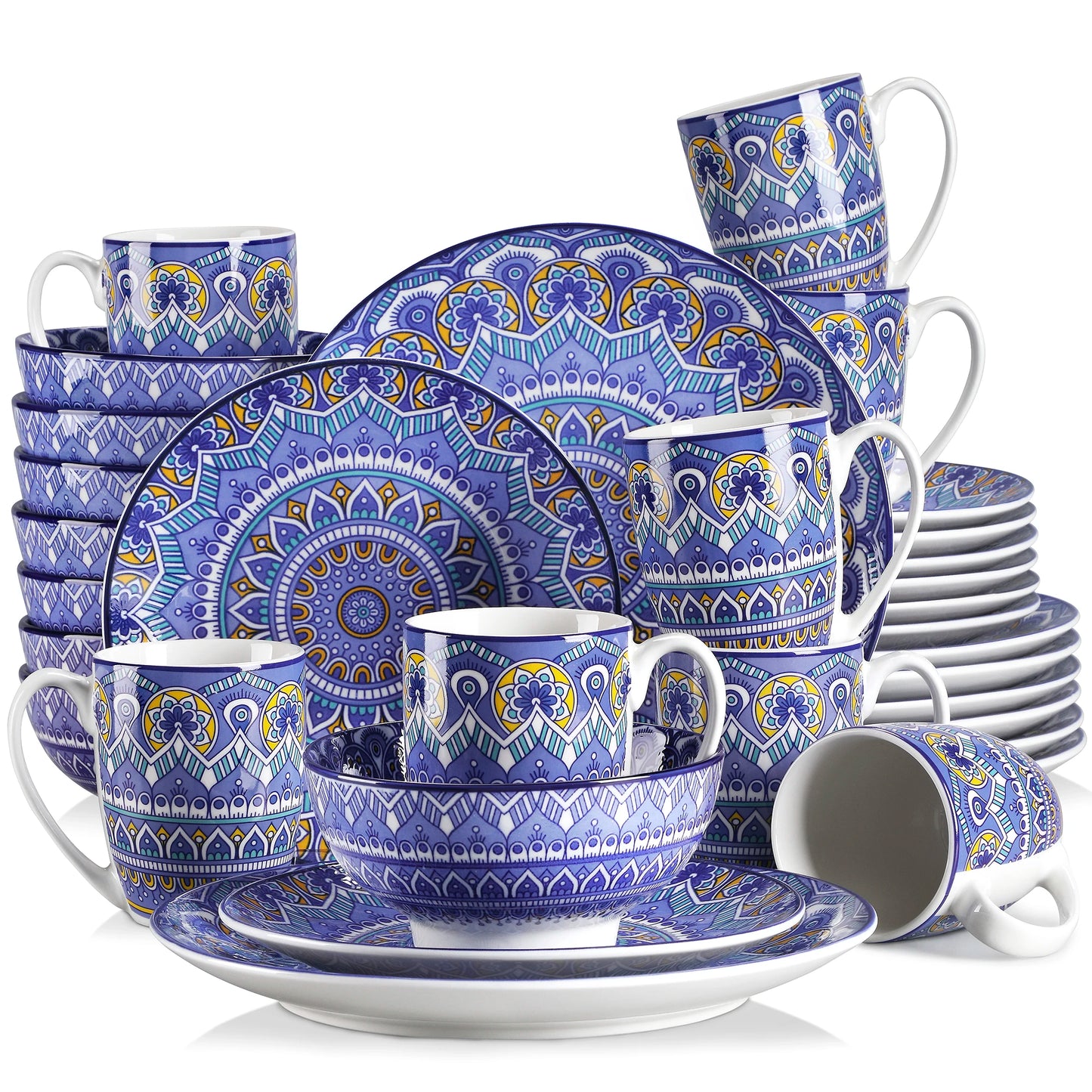 Malacasa Mandala Patterned Geometric Ceramic Dinnerware Set Porcelain Tableware