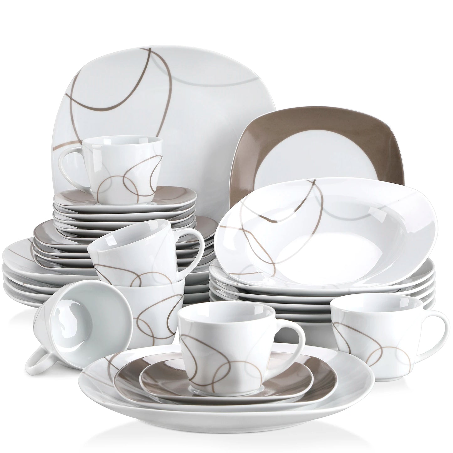 MALACASA Porcelain Dinnerware Set With Plates Cups Saucers