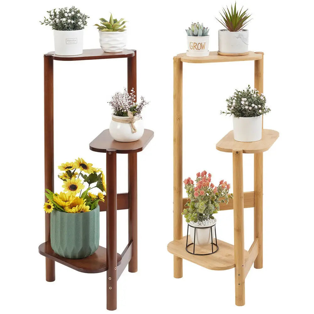 Three-Tier Bamboo Plant Stand For Indoor Corner Display And Balcony