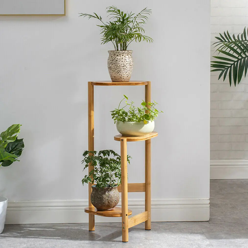 Three-Tier Bamboo Plant Stand For Indoor Corner Display And Balcony